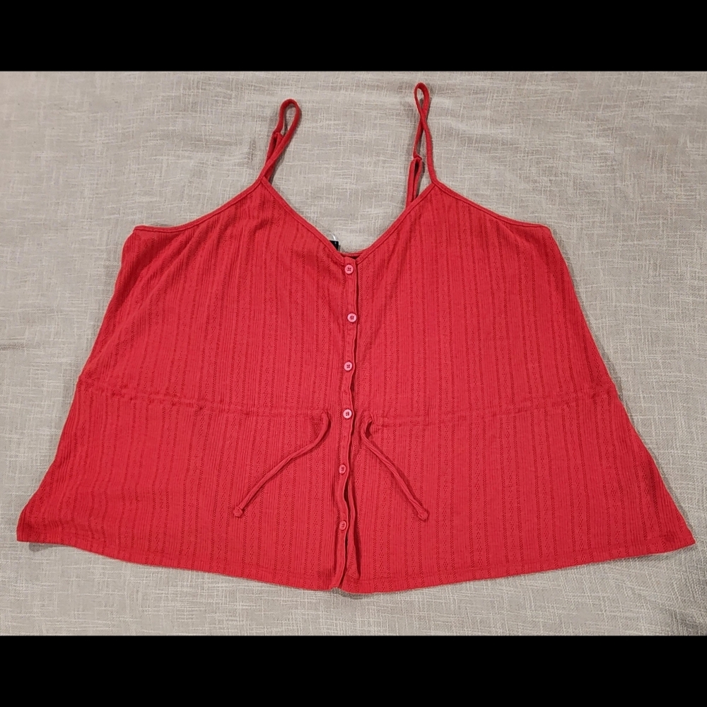 Torrid Pointelle Vneck Cinched Waist Button Up Peplum Tank Size 3X Red NWT